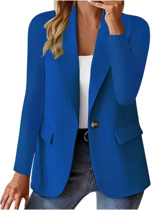 Blazers for Women Casual Open Front Button Jackets Solid Lapel Suite Jacket 2025 Trendy Outerwear with Pockets