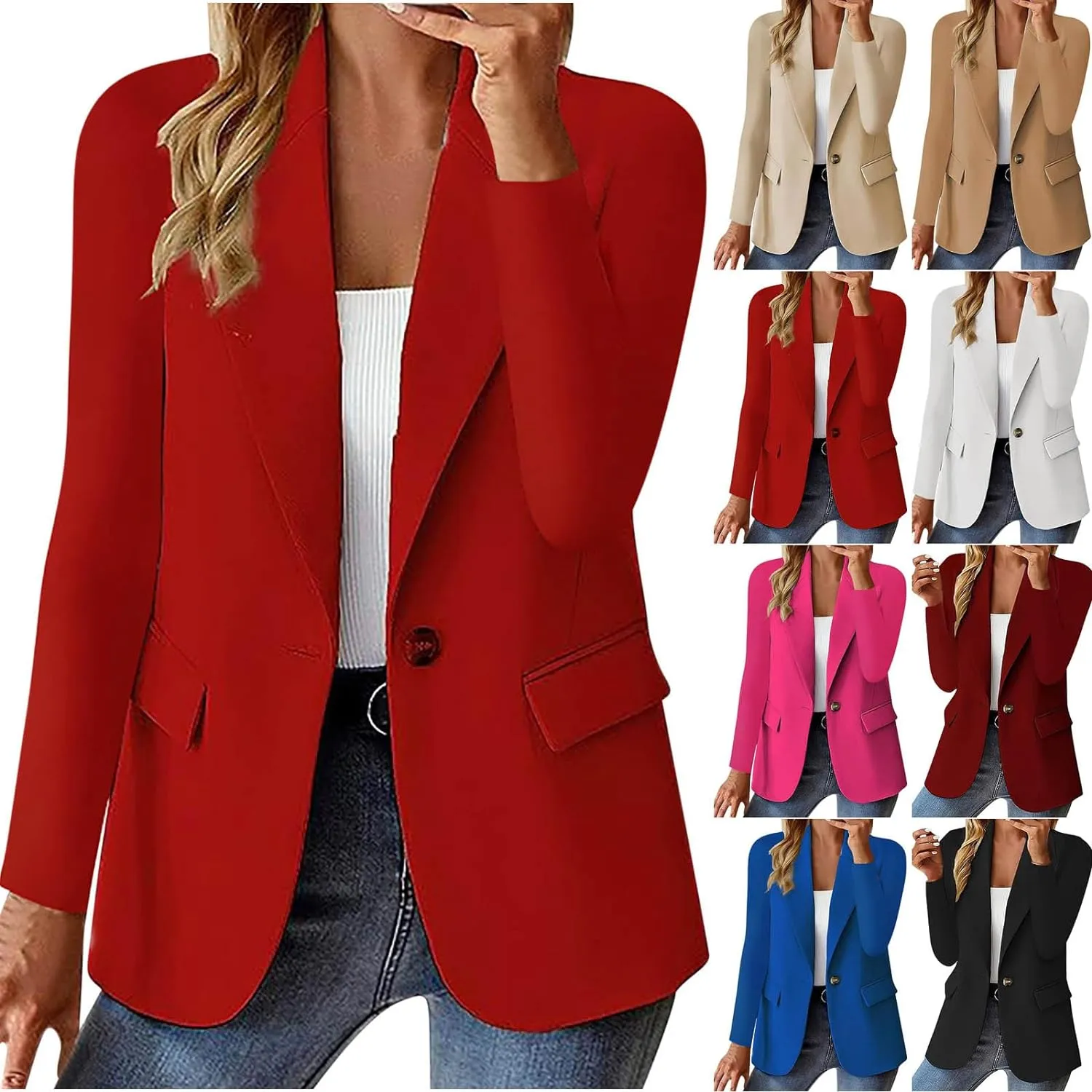 Blazers for Women Casual Open Front Button Jackets Solid Lapel Suite Jacket 2025 Trendy Outerwear with Pockets