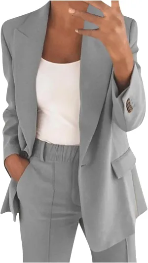Blazers for Women Fashion Casual Outerwear Long Sleeve Button Down Jackets Lapel Work Suit Jacket with Pockets