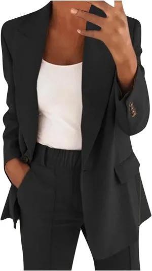 Blazers for Women Fashion Casual Outerwear Long Sleeve Button Down Jackets Lapel Work Suit Jacket with Pockets