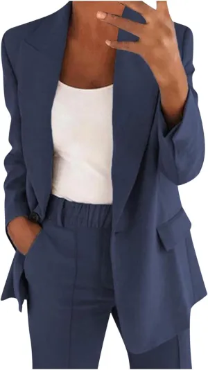 Blazers for Women Fashion Casual Outerwear Long Sleeve Button Down Jackets Lapel Work Suit Jacket with Pockets