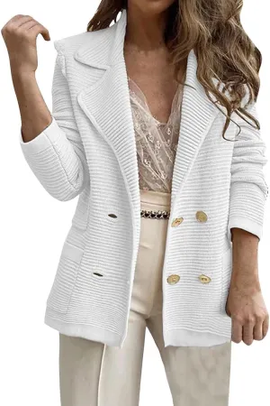 Blazers for Women Lapel Collar Long Sleeve Double Button Work Office Blazer Jackets Business Casual Tweed Blazers