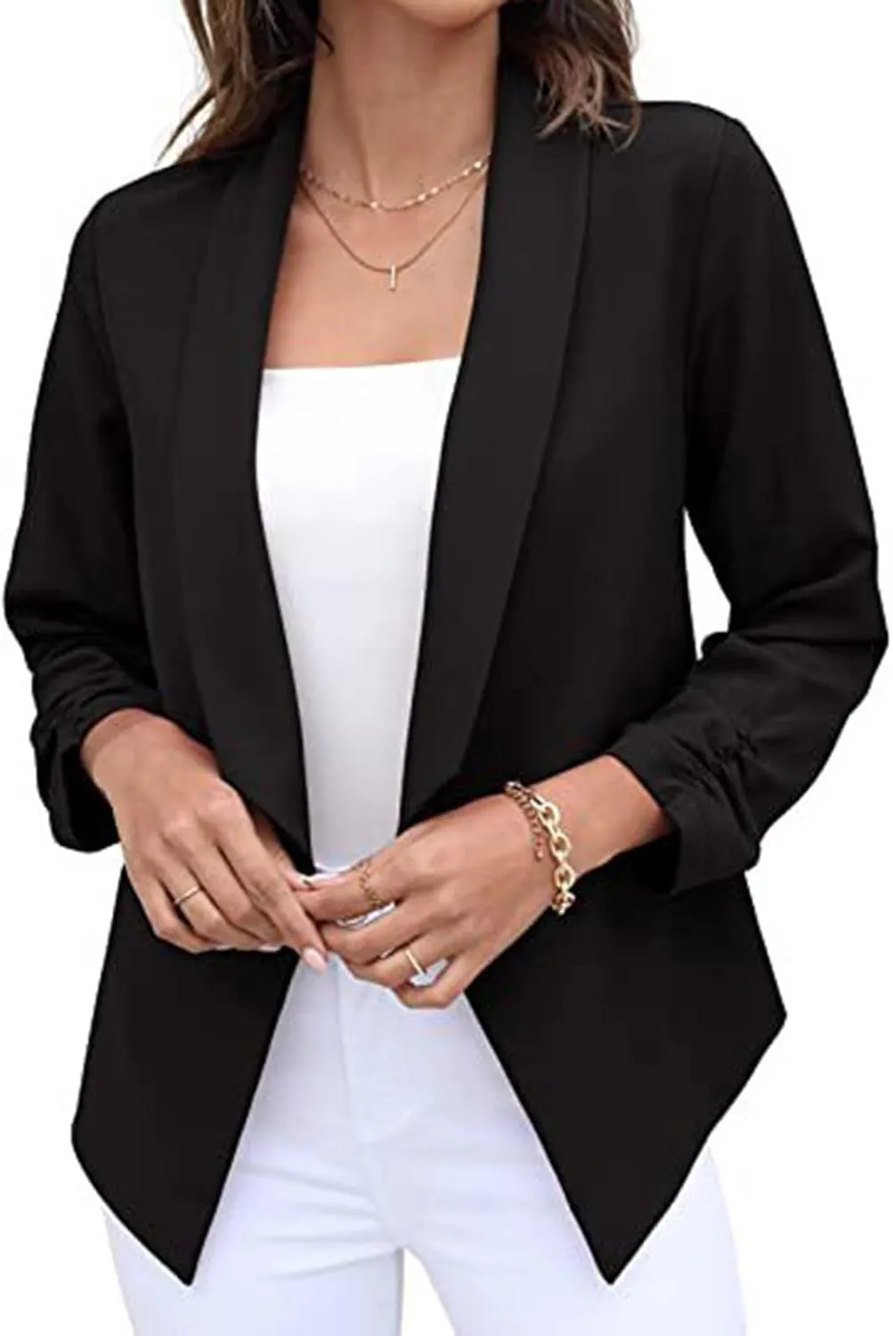 Blazers for Women Suit Jackets Long Sleeve Lapel Suit Small Jacket Work Office Blazer Lapel Button Jacket Black