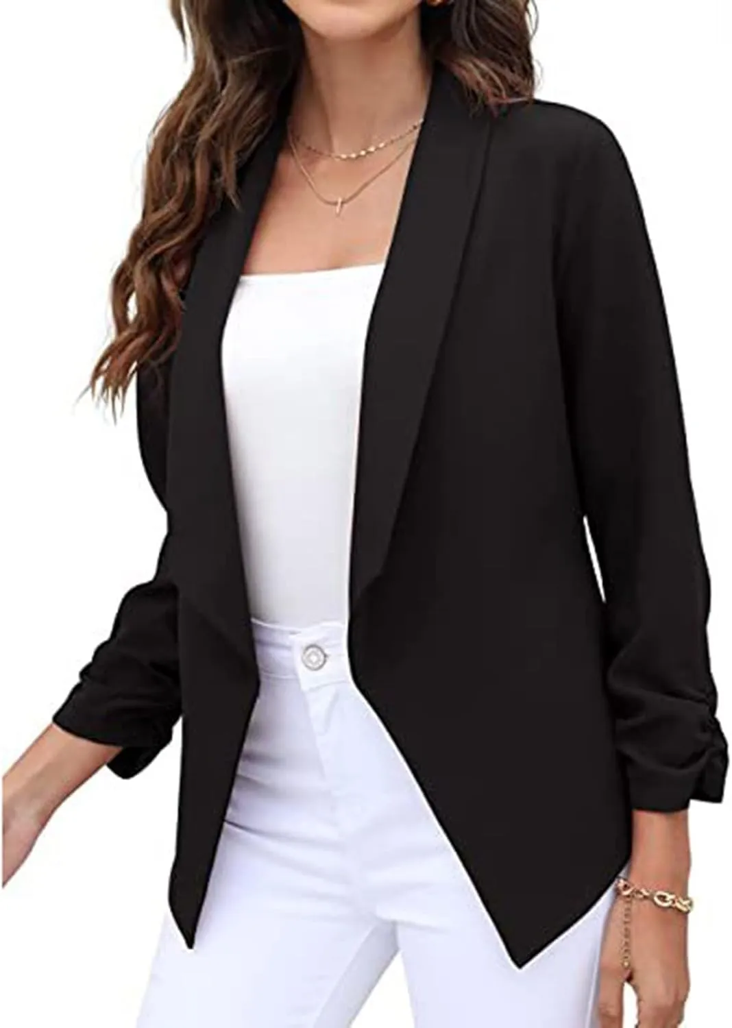 Blazers for Women Suit Jackets Long Sleeve Lapel Suit Small Jacket Work Office Blazer Lapel Button Jacket Black