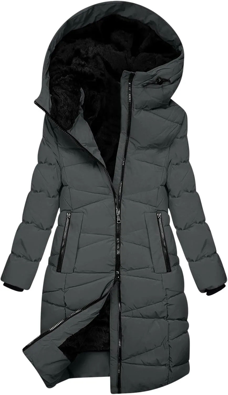 Borniu Women's Winter Coat Hooded Warm Puffer Quilted Thicken Parka Jacket Fleece Lined Down Jacket Outerwear with Pockets