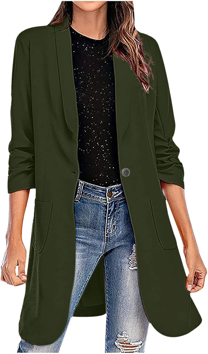 Business Casual Blazers Jackets for Women Work Office Open Front Overcoats Long Sleeve Single-Button Coats