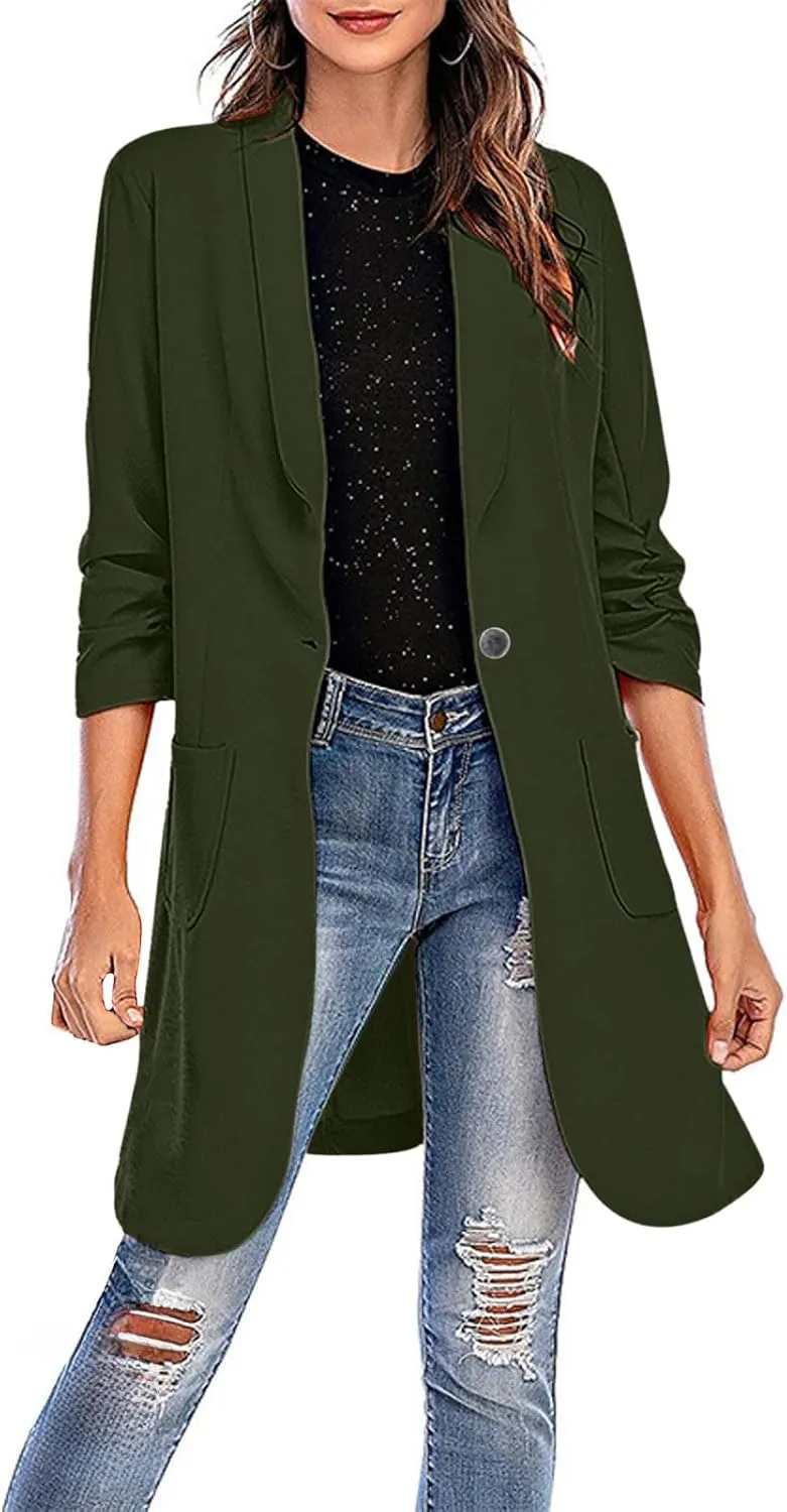 Business Casual Blazers Jackets for Women Work Office Open Front Overcoats Long Sleeve Single-Button Coats