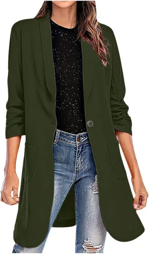 Business Casual Blazers Jackets for Women Work Office Open Front Overcoats Long Sleeve Single-Button Coats