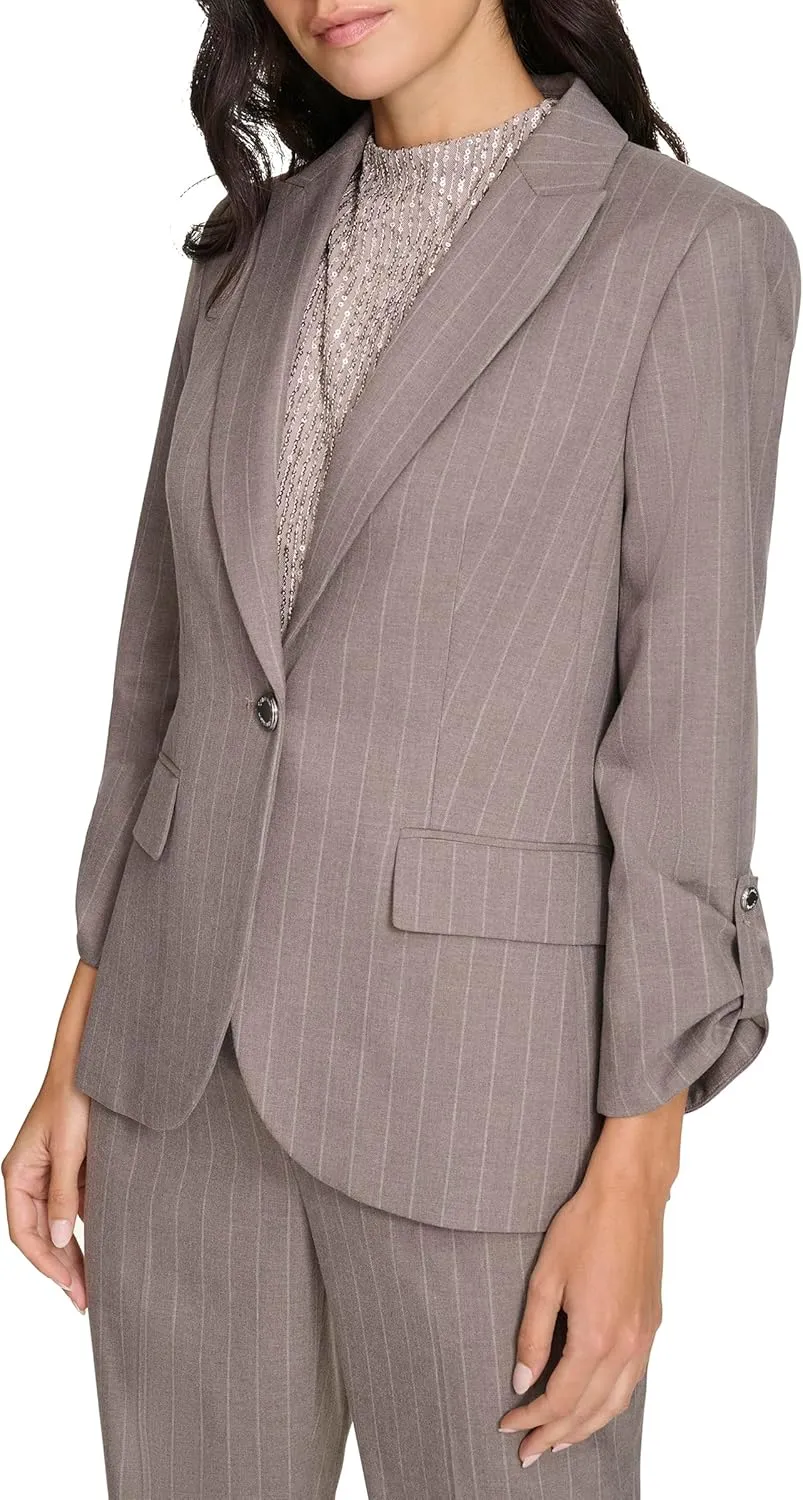 Calvin Klein Women's 3/4 Ruched Sleeve One Button Blazer