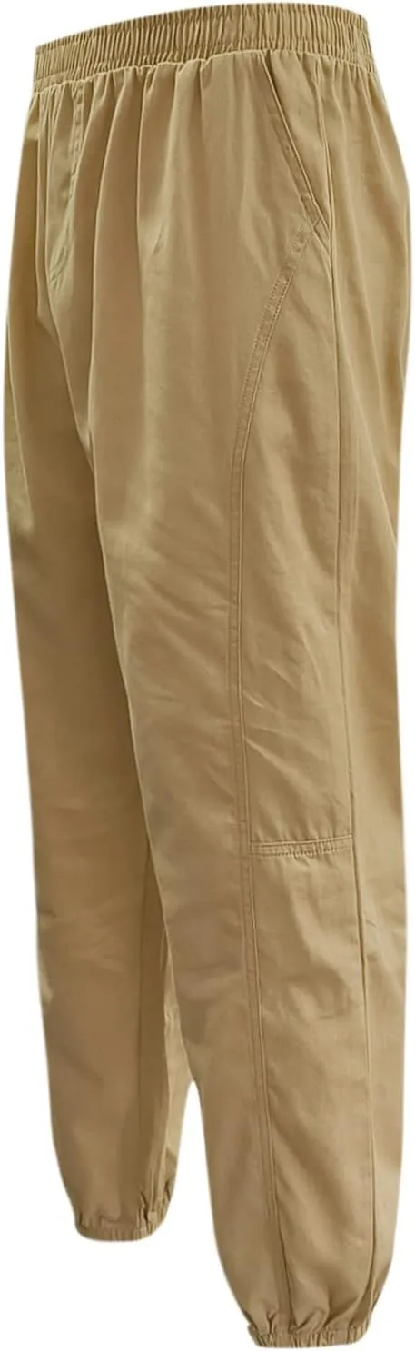 Cargo Pants for Men Big and Tall, Cargo Pants Elastic Waist Joggers Solid Casual Multi Pockets Outdoor Straight Type