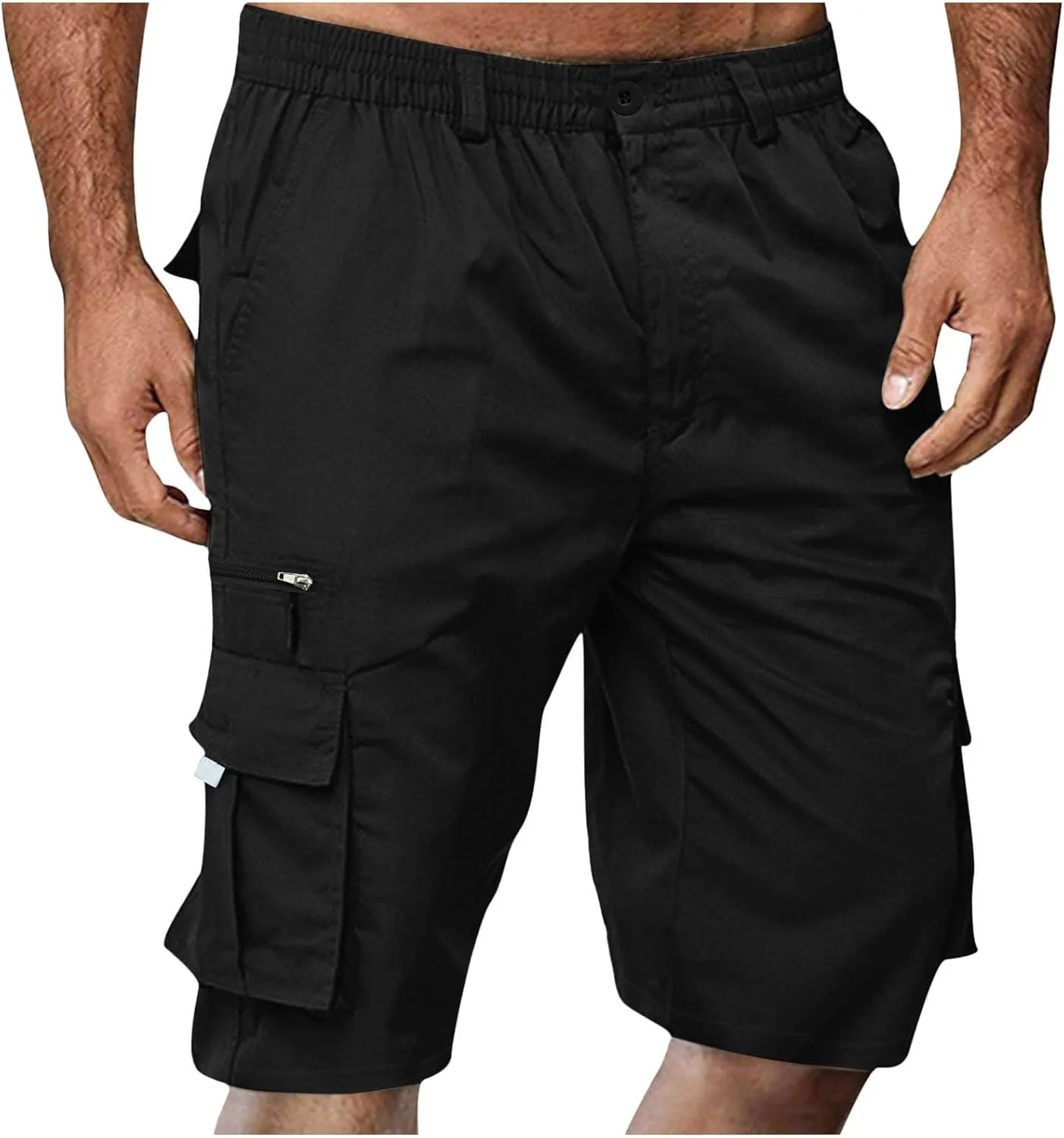 Cargo Shorts for Men Elastic Waist Shorts Casual Stretch Lightweight Work Shorts Summer Travel Pants with Pockets