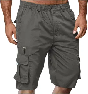 Cargo Shorts for Men Elastic Waist Shorts Casual Stretch Lightweight Work Shorts Summer Travel Pants with Pockets