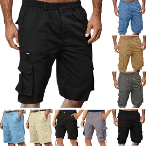 Cargo Shorts for Men Elastic Waist Shorts Casual Stretch Lightweight Work Shorts Summer Travel Pants with Pockets