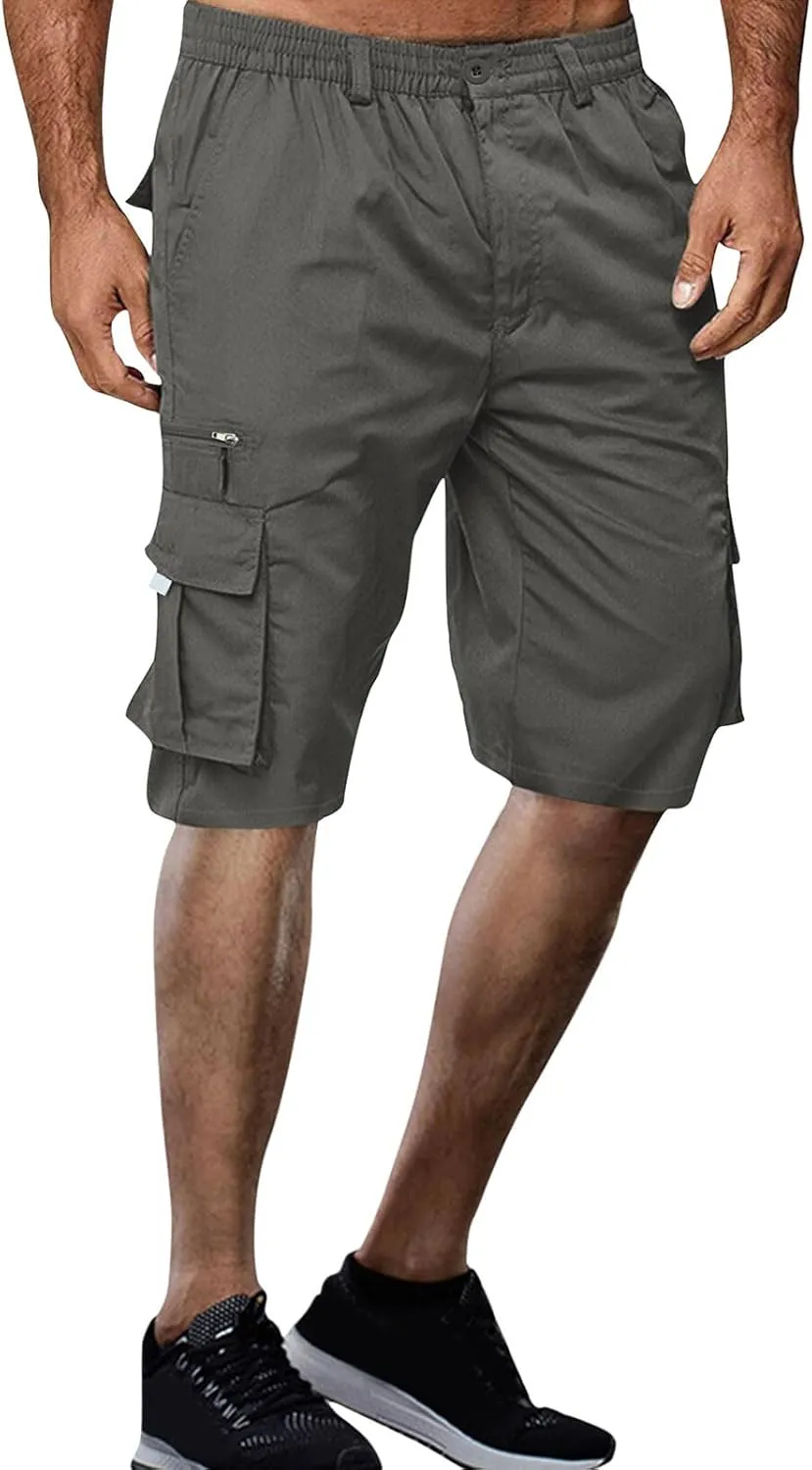 Cargo Shorts for Men Elastic Waist Shorts Casual Stretch Lightweight Work Shorts Summer Travel Pants with Pockets