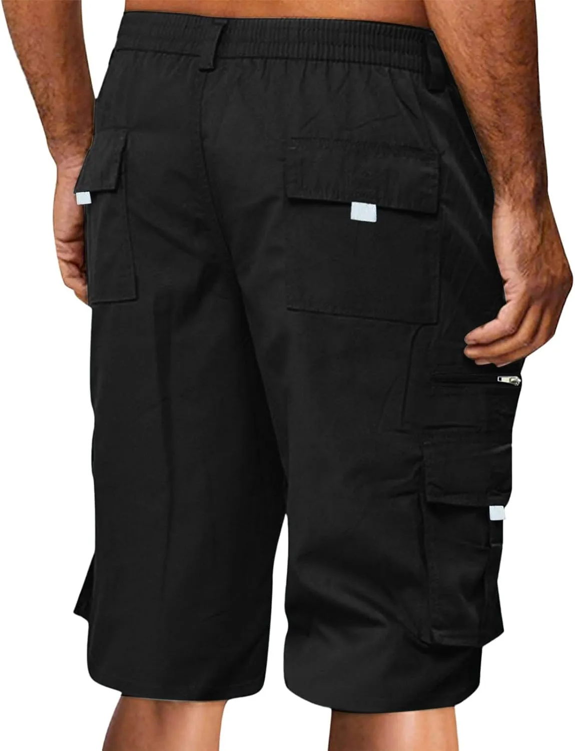 Cargo Shorts for Men Elastic Waist Shorts Casual Stretch Lightweight Work Shorts Summer Travel Pants with Pockets