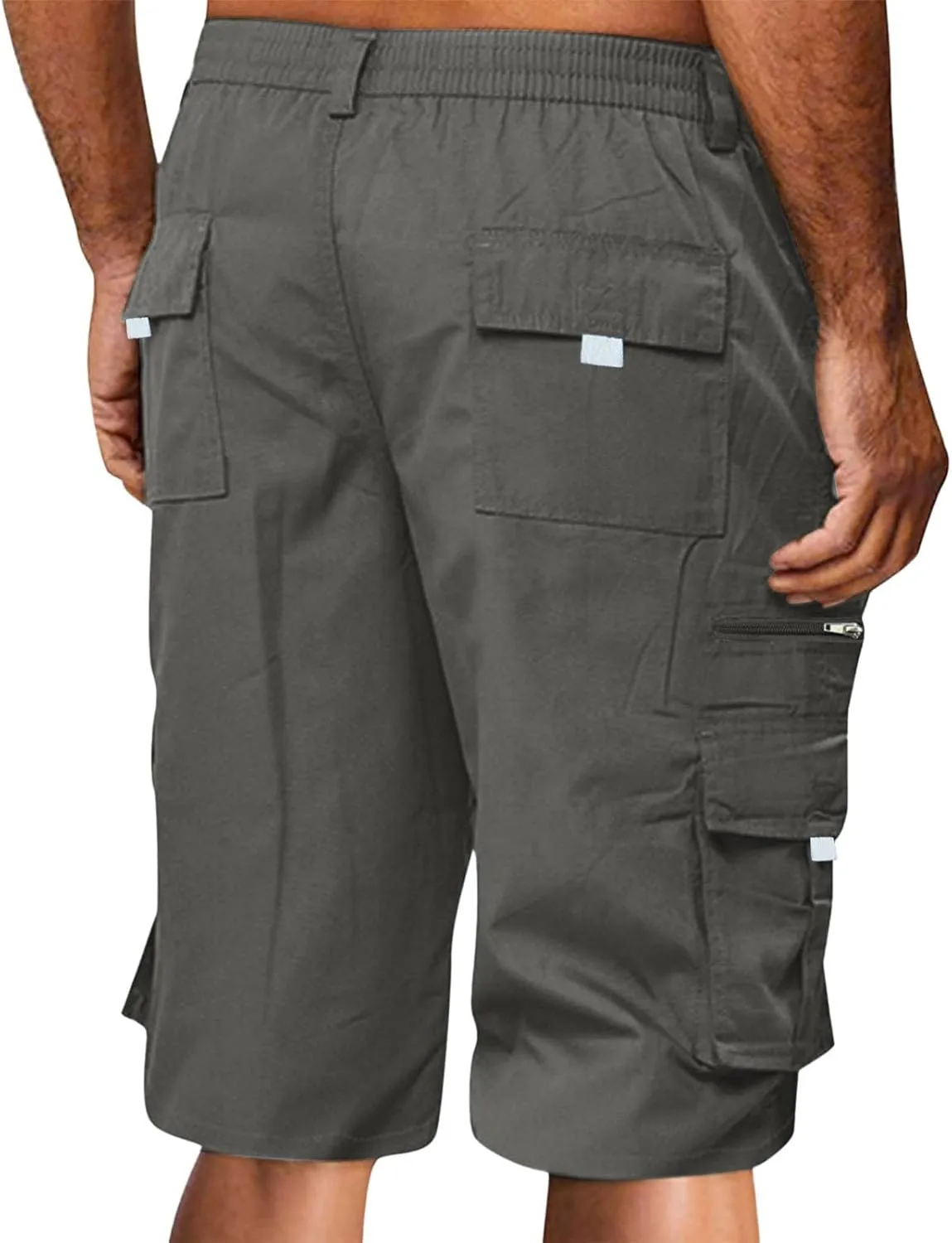 Cargo Shorts for Men Elastic Waist Shorts Casual Stretch Lightweight Work Shorts Summer Travel Pants with Pockets