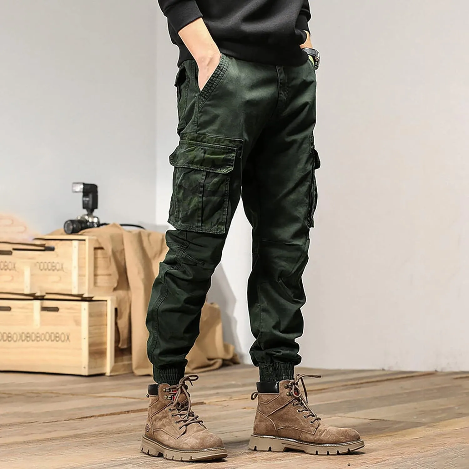 Cargo Sweatpants for Men Big and Tall Joggers Cotton Cargo Sweatpants Trousers Long Pants Men's Casual Military Pants