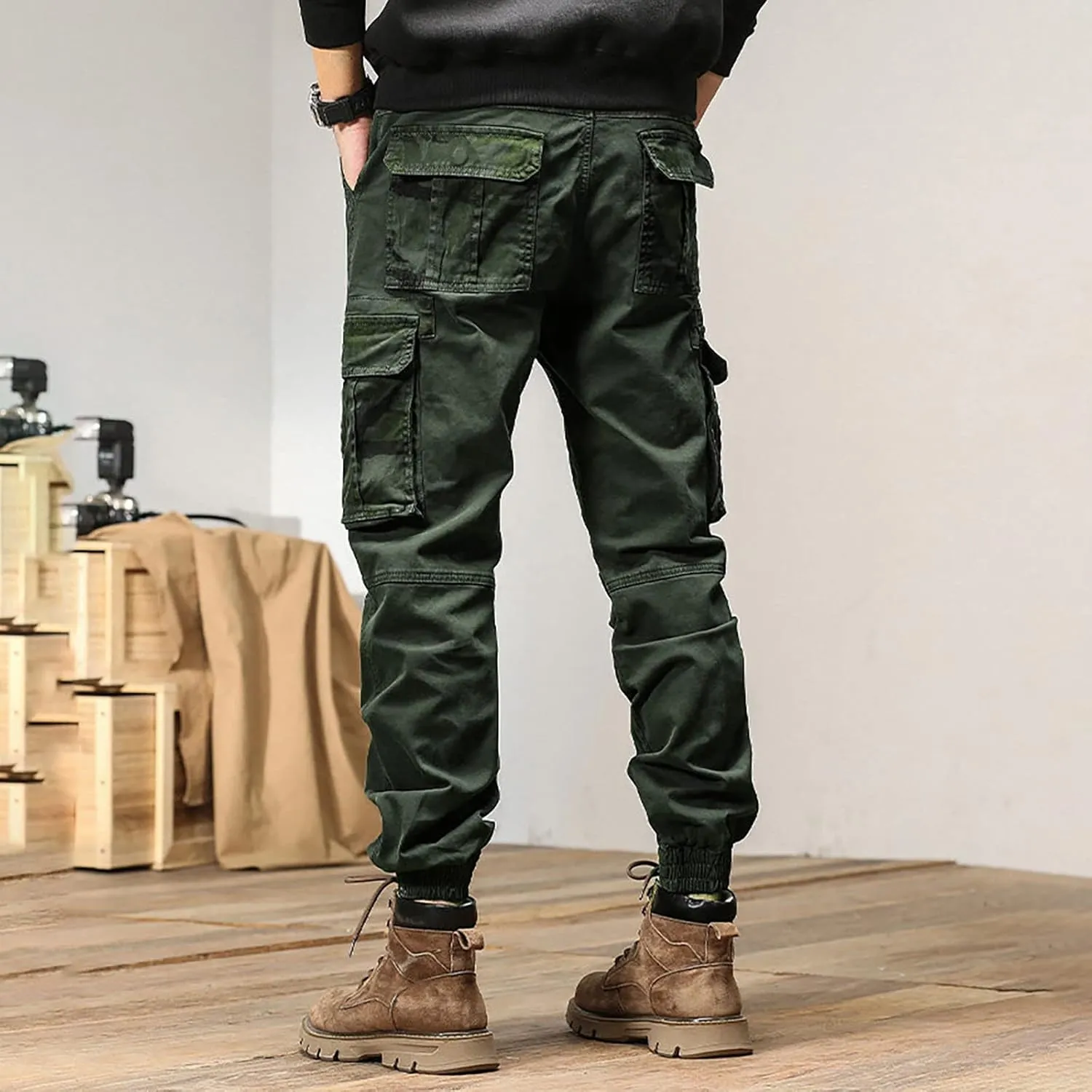 Cargo Sweatpants for Men Big and Tall Joggers Cotton Cargo Sweatpants Trousers Long Pants Men's Casual Military Pants