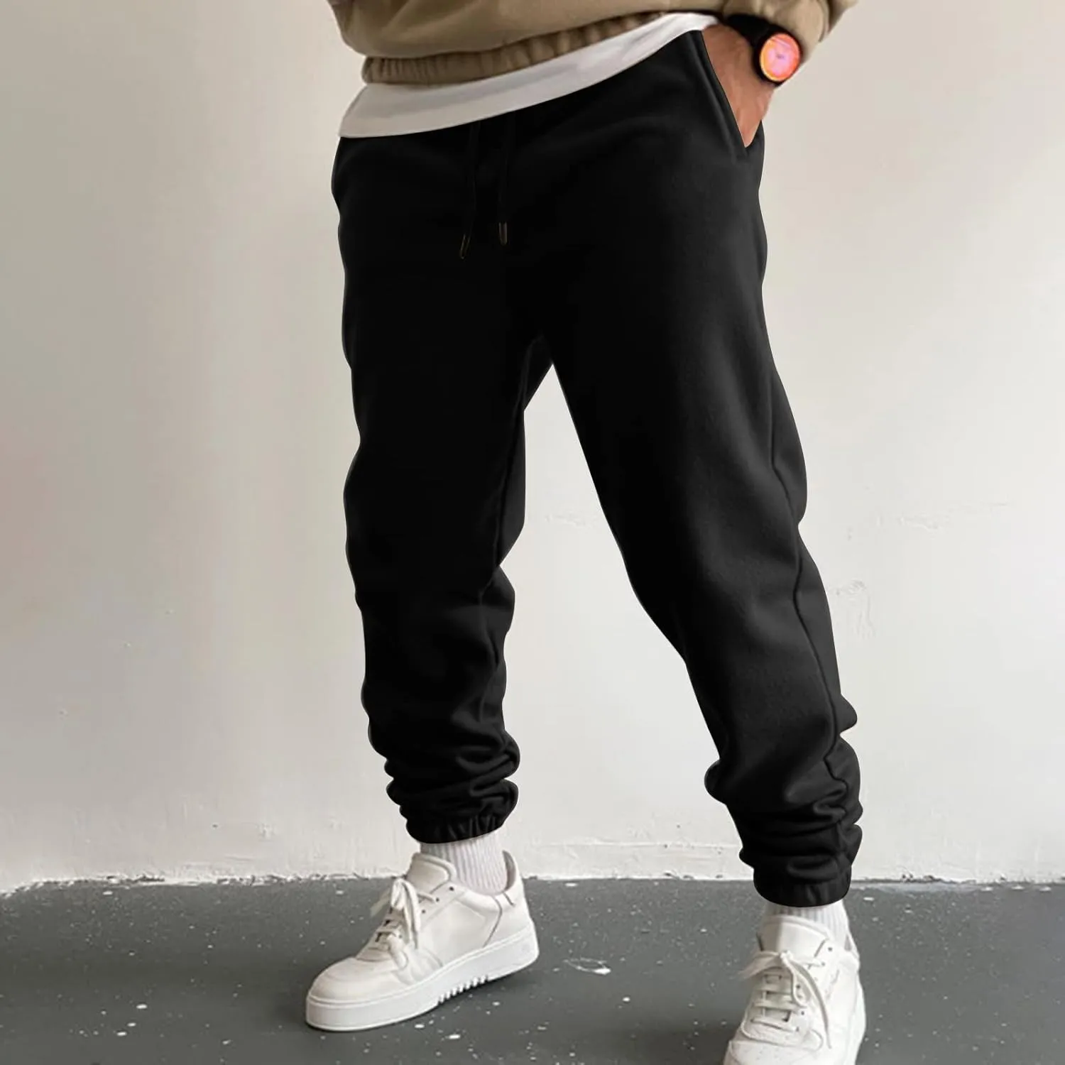 Cargo Trousers for Men Drawstring Trousers Plus Size Athletic Elastic Waist Drawstring Joggers Casual Closed Bottom