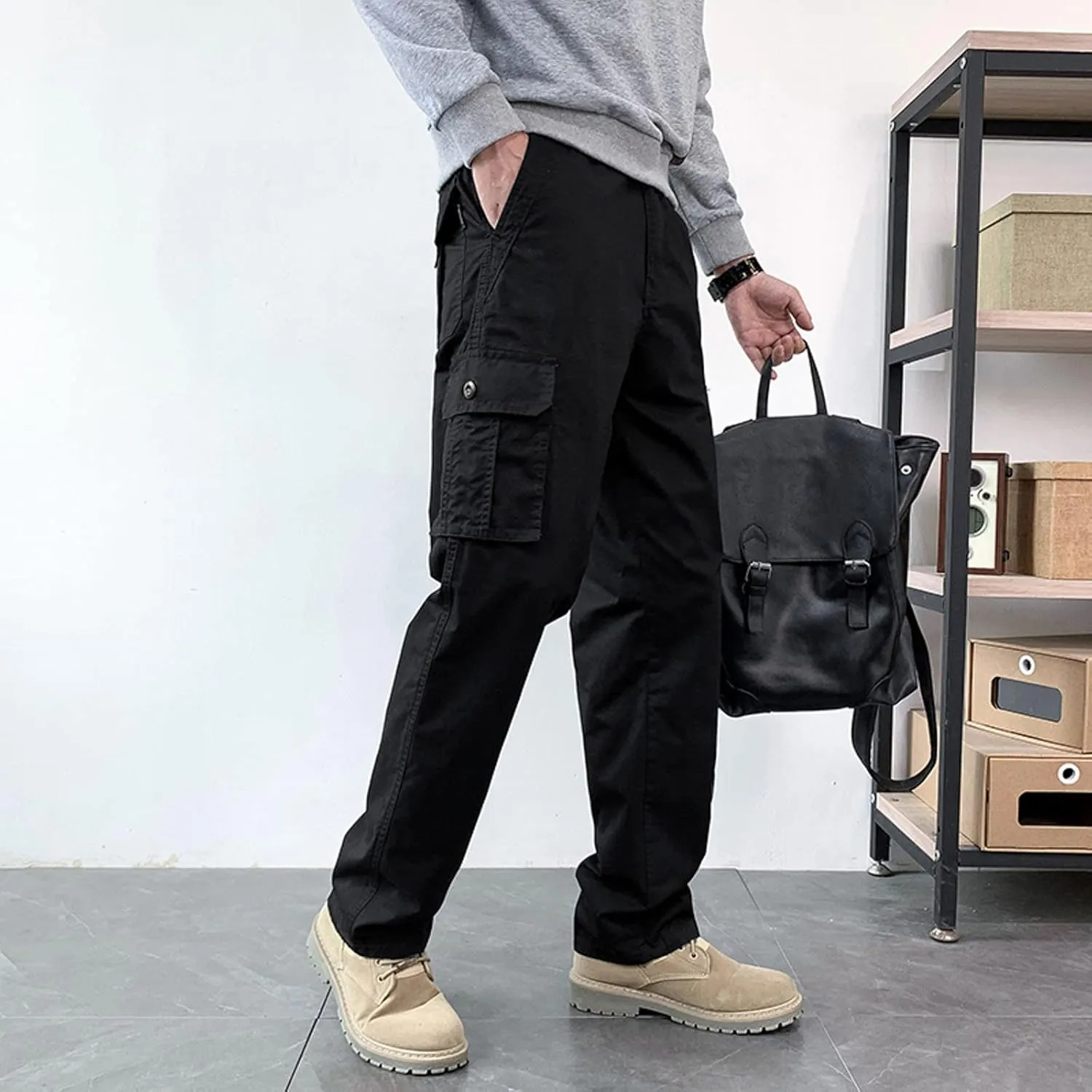 Cargo Trousers for Men Heavyweight Fleece Sweatpants with Pockets Men's Heavyweight Fleece Cargo Sweatpants Stretch