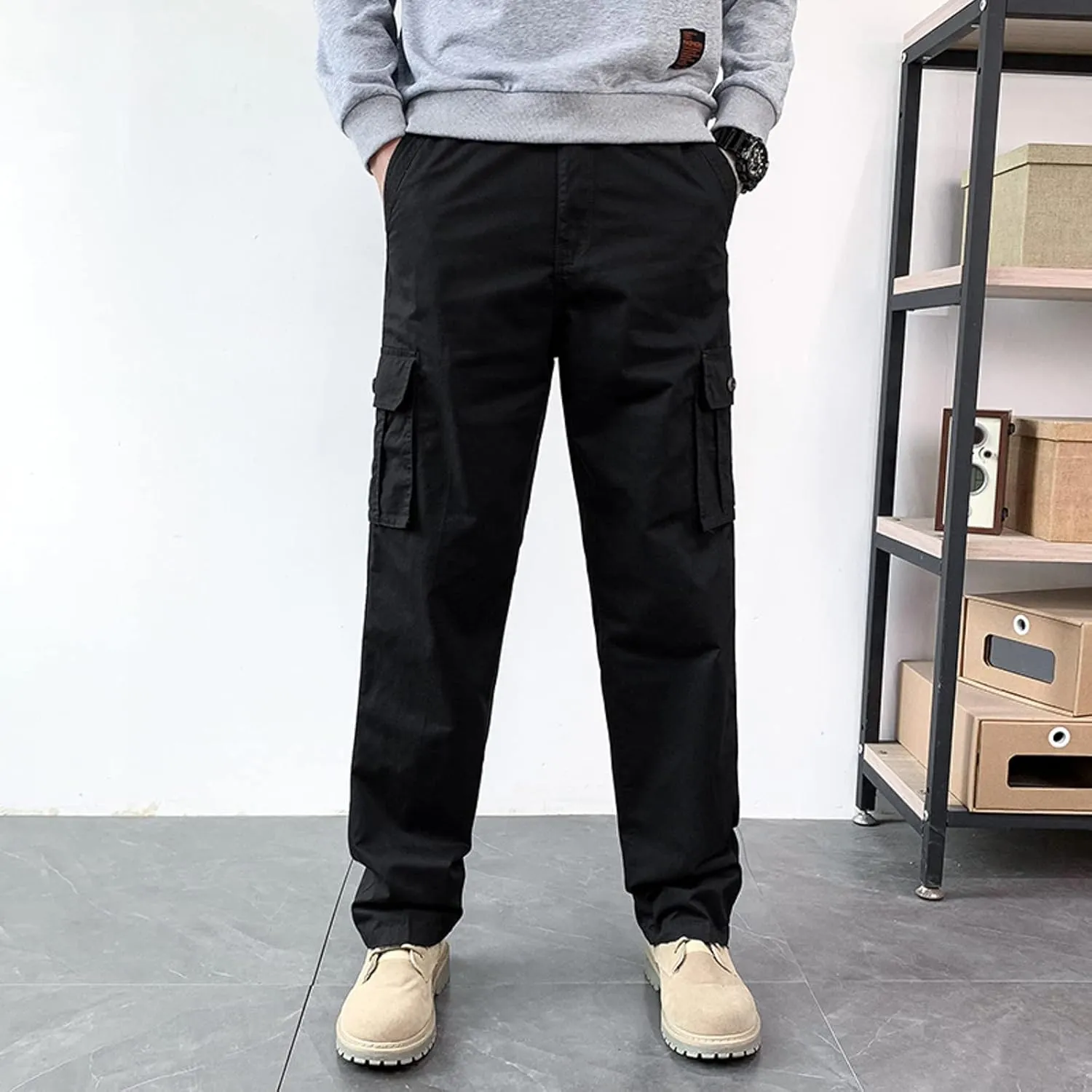 Cargo Trousers for Men Heavyweight Fleece Sweatpants with Pockets Men's Heavyweight Fleece Cargo Sweatpants Stretch