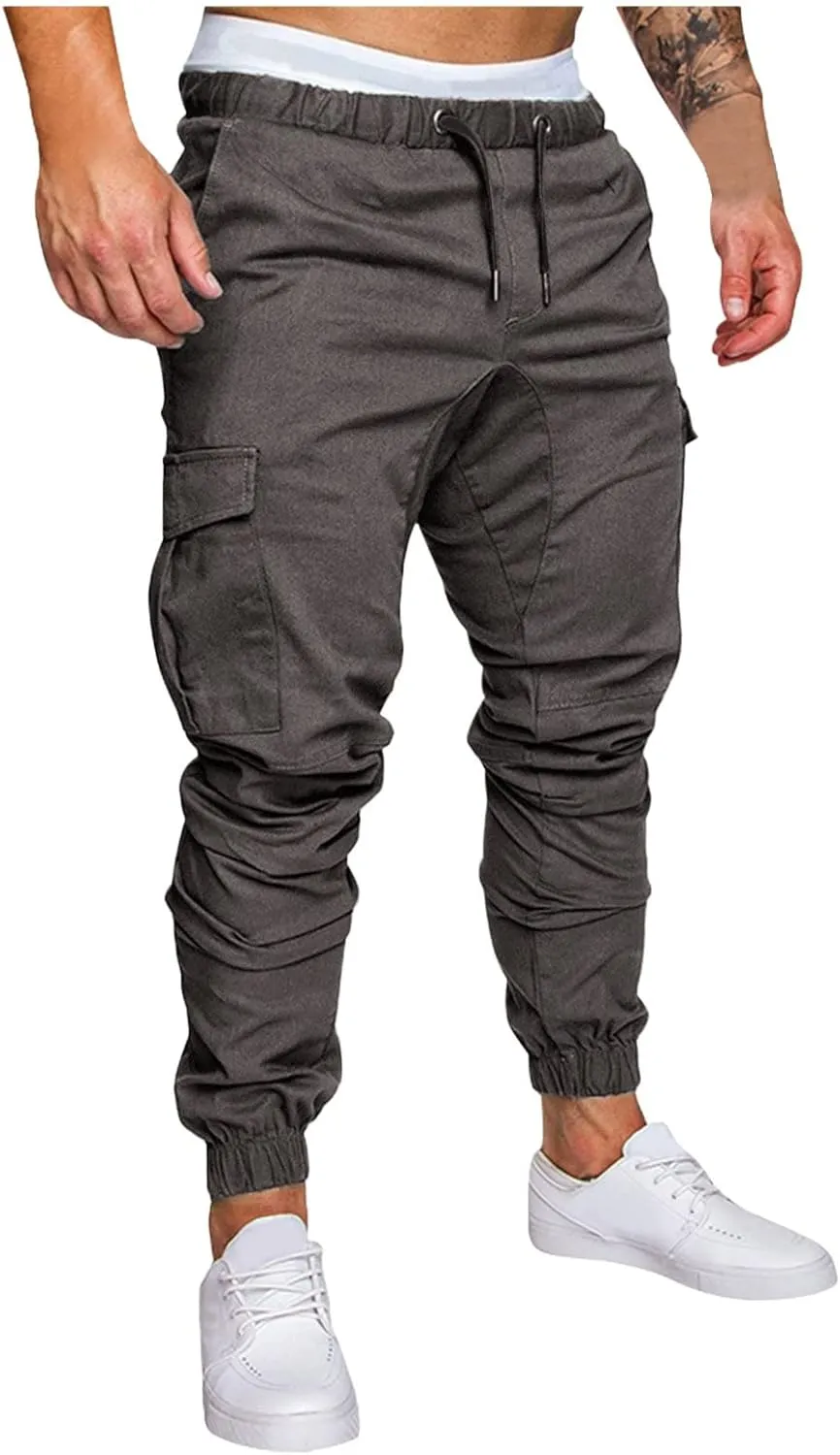 Cargo Trousers for Men Pants Men's Elastic Waist Drawstring Jogger Hiking Streetwear Cargo Pants with Pockets Men's