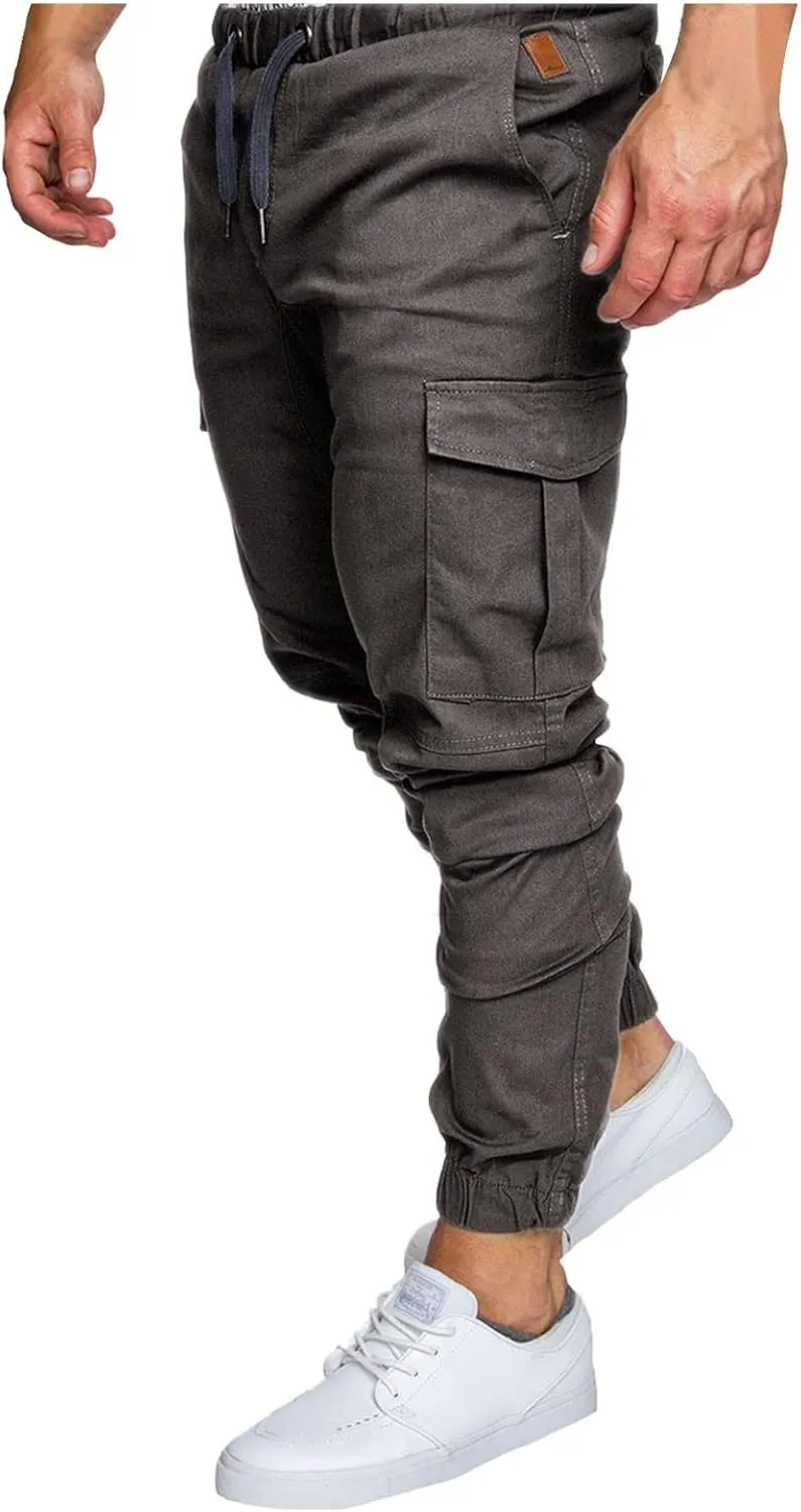 Cargo Trousers for Men Pants Men's Elastic Waist Drawstring Jogger Hiking Streetwear Cargo Pants with Pockets Men's
