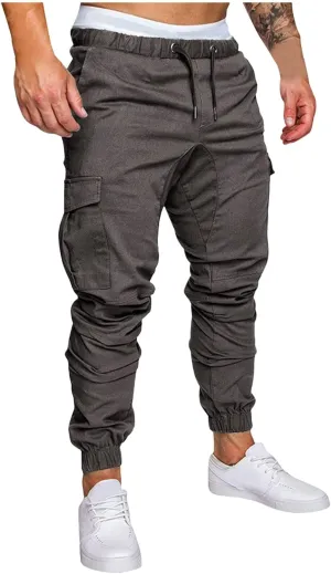 Cargo Trousers for Men Pants Men's Elastic Waist Drawstring Jogger Hiking Streetwear Cargo Pants with Pockets Men's