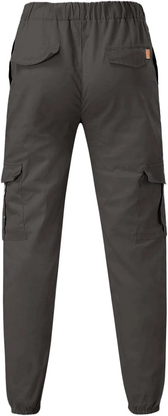 Cargo Trousers for Men Pants Men's Elastic Waist Drawstring Jogger Hiking Streetwear Cargo Pants with Pockets Men's