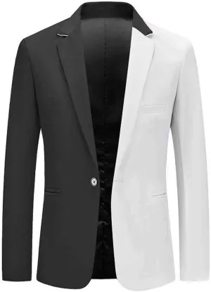 Casual Blazer for Men's Casual Suit Jacket Slim Fit One Button Notched Lapel Business Patchwork Lightweight Jacket