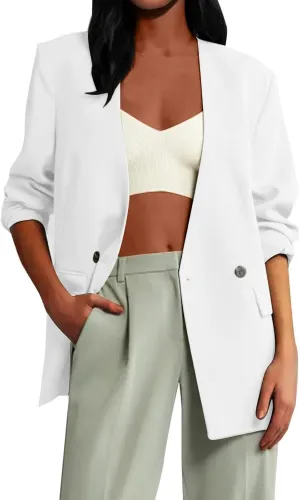 Casual Blazers for Women Business Texture Open Front Shoulder Drop Work Office Blazer Trendy Button Suit Jackets