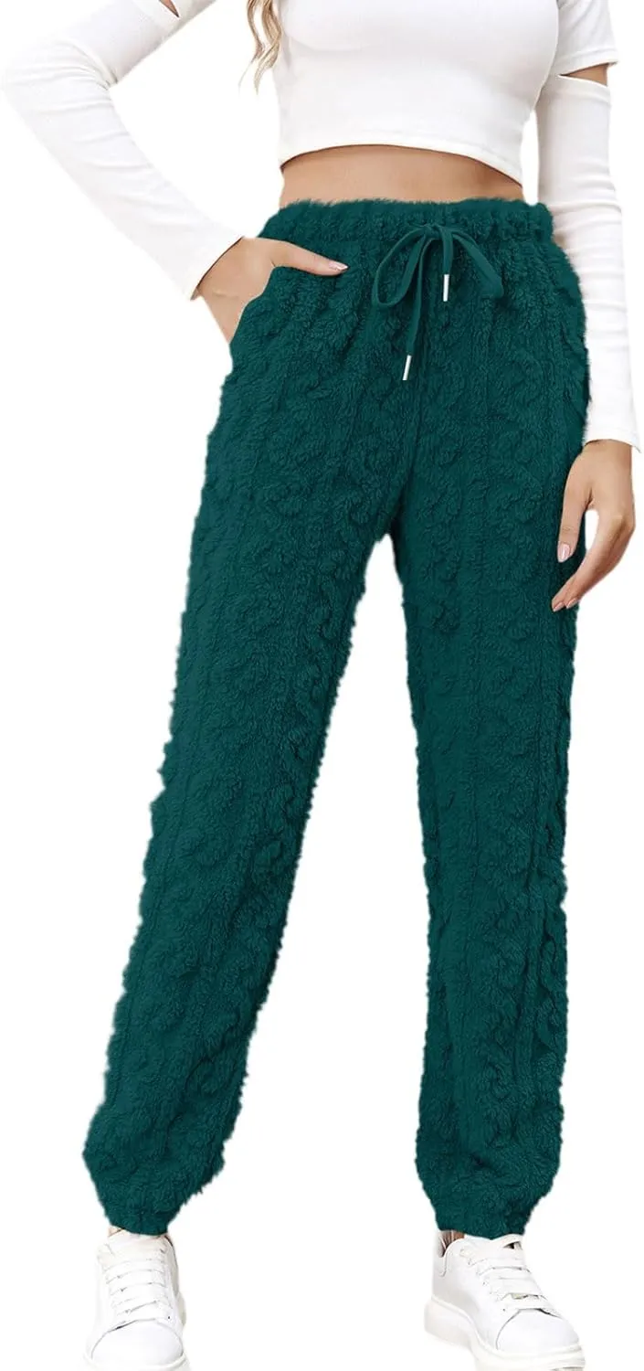 Casual Furry Plush Soft Sweatpants for Women Lounge Sleepwear Flannel Pajama Pants Home Wear Fleece Joggers