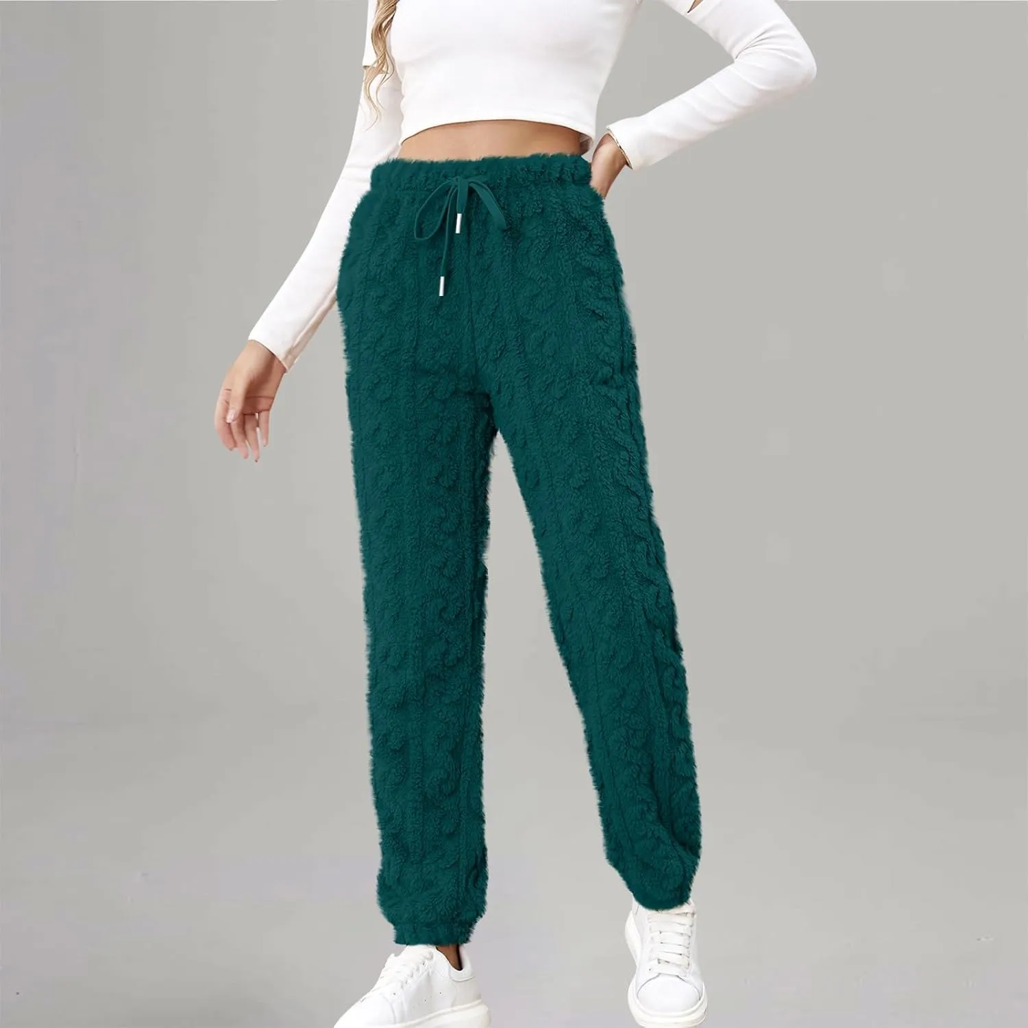 Casual Furry Plush Soft Sweatpants for Women Lounge Sleepwear Flannel Pajama Pants Home Wear Fleece Joggers