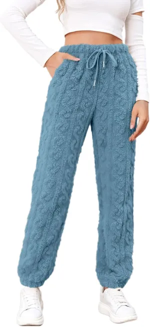 Casual Furry Plush Soft Sweatpants for Women Lounge Sleepwear Flannel Pajama Pants Home Wear Fleece Joggers