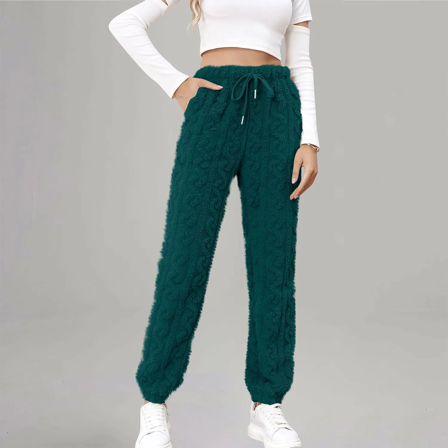 Casual Furry Plush Soft Sweatpants for Women Lounge Sleepwear Flannel Pajama Pants Home Wear Fleece Joggers