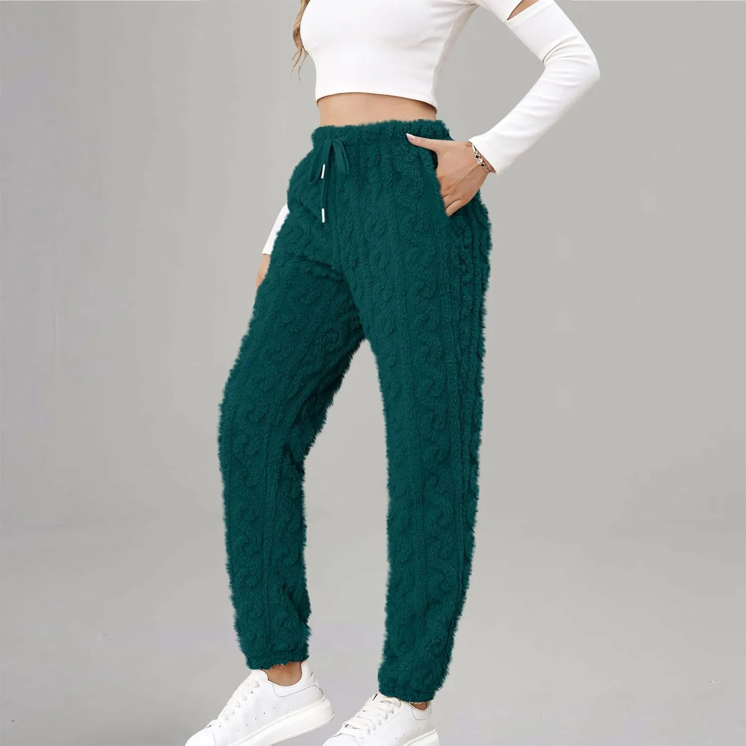 Casual Furry Plush Soft Sweatpants for Women Lounge Sleepwear Flannel Pajama Pants Home Wear Fleece Joggers