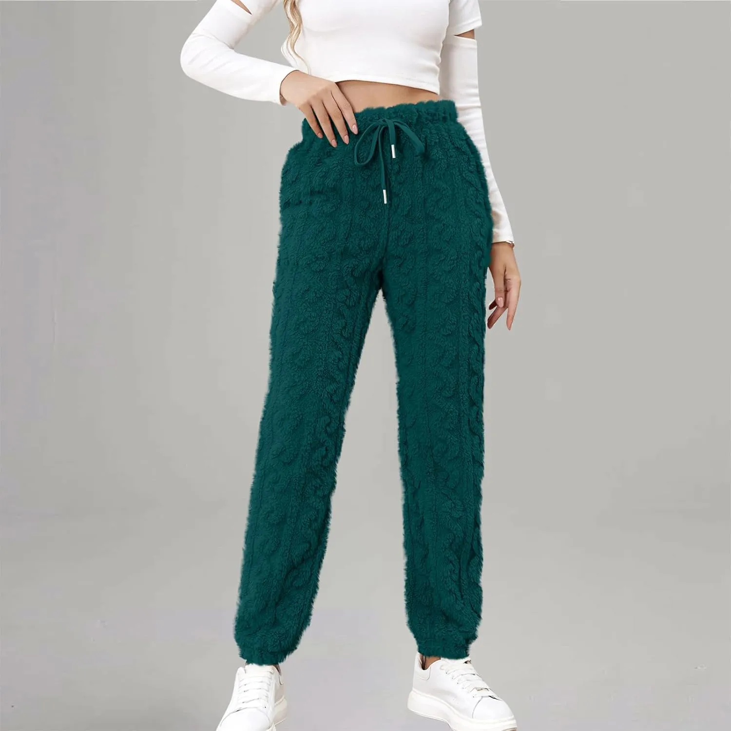 Casual Furry Plush Soft Sweatpants for Women Lounge Sleepwear Flannel Pajama Pants Home Wear Fleece Joggers