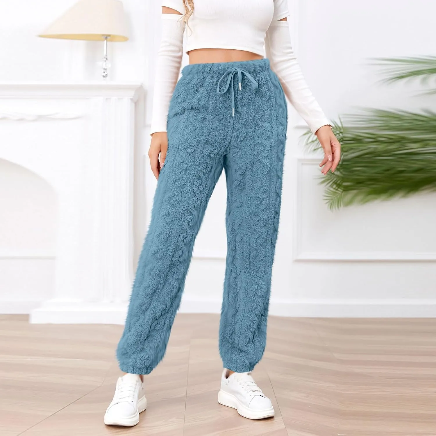 Casual Furry Plush Soft Sweatpants for Women Lounge Sleepwear Flannel Pajama Pants Home Wear Fleece Joggers