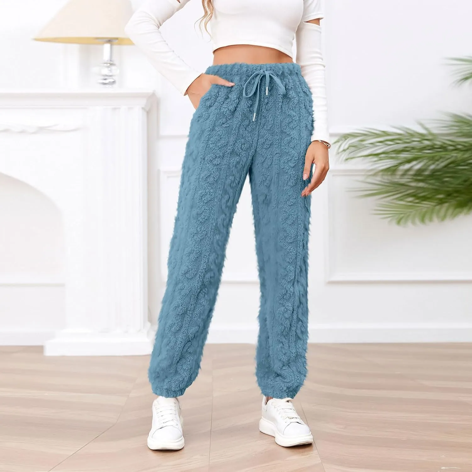 Casual Furry Plush Soft Sweatpants for Women Lounge Sleepwear Flannel Pajama Pants Home Wear Fleece Joggers