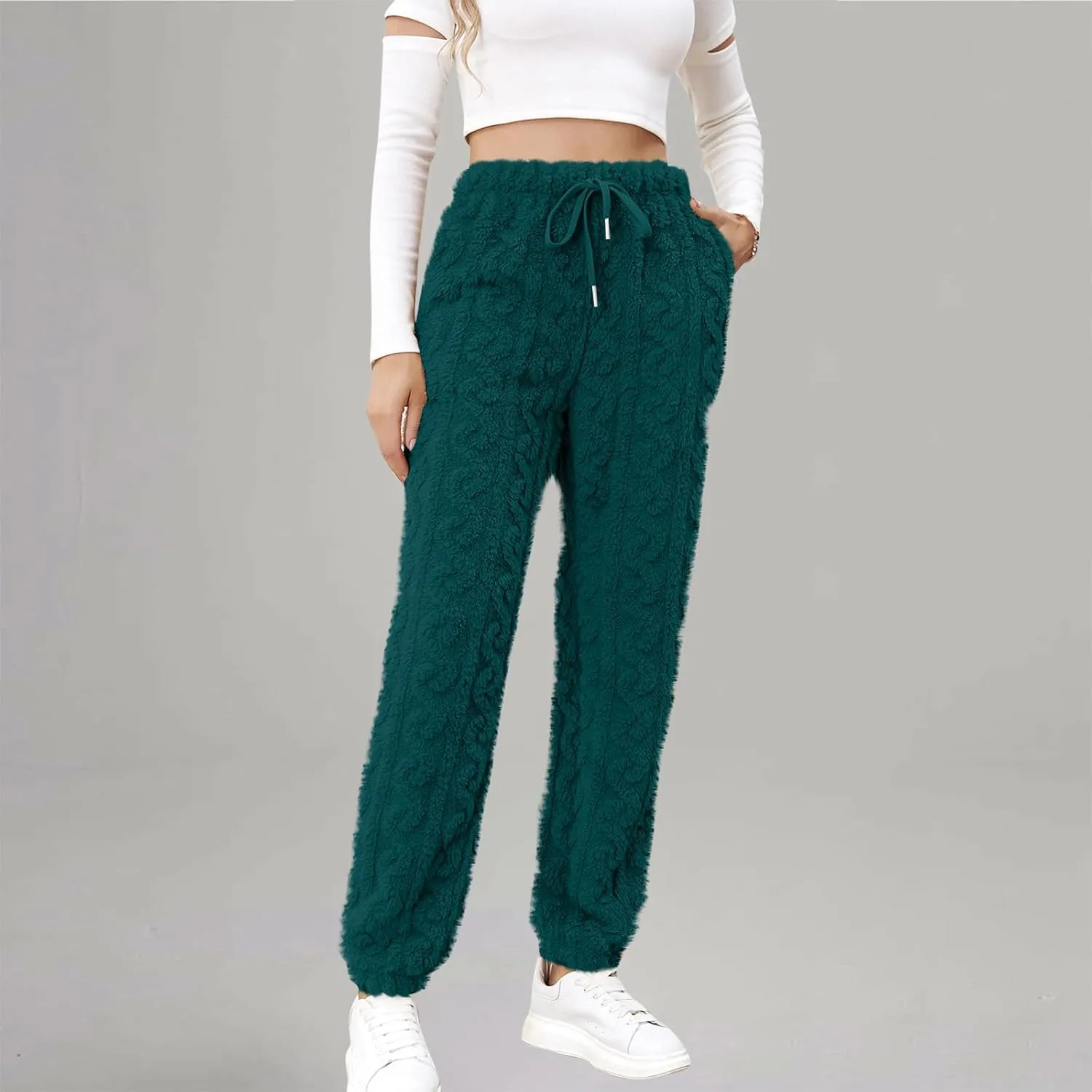 Casual Furry Plush Soft Sweatpants for Women Lounge Sleepwear Flannel Pajama Pants Home Wear Fleece Joggers