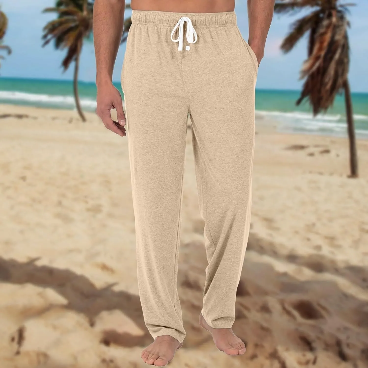 Causal Drawstring Lounge Pajama Pants For Mens Lightweight Baggy Straight Fit With Pockets Fashion Soft Sport Pj Pants