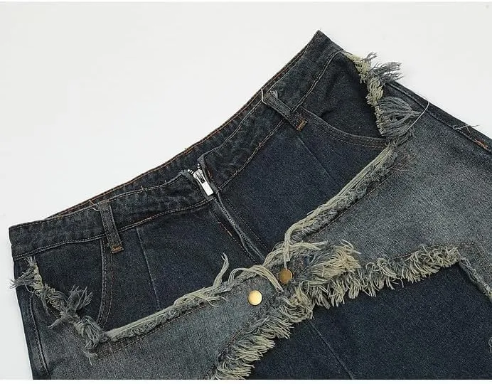 CEINOM Mens Patchwork Jeans Women High Waisted Tassel Star Denim Shorts Hip Hop Streetwear Harajuku Y2K Shorts Summer