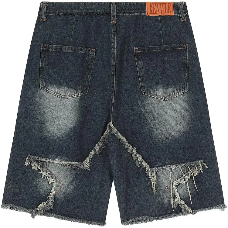 CEINOM Mens Patchwork Jeans Women High Waisted Tassel Star Denim Shorts Hip Hop Streetwear Harajuku Y2K Shorts Summer
