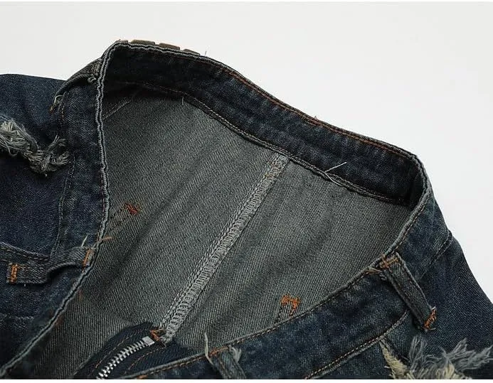 CEINOM Mens Patchwork Jeans Women High Waisted Tassel Star Denim Shorts Hip Hop Streetwear Harajuku Y2K Shorts Summer