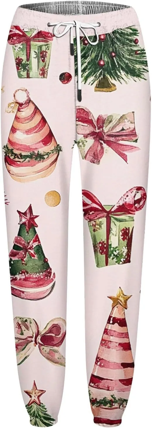Christmas Athletic Pants for Women Loose Fit Baggy Sweatpants Workout Lounge High Waisted Drawstring Athletic Joggers