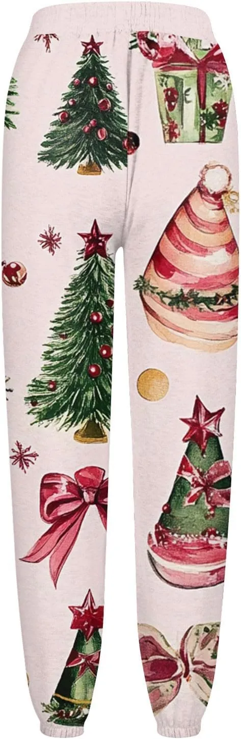 Christmas Athletic Pants for Women Loose Fit Baggy Sweatpants Workout Lounge High Waisted Drawstring Athletic Joggers