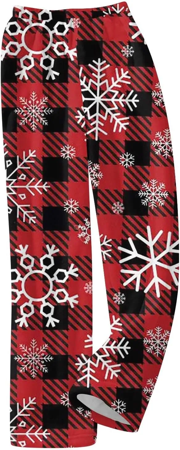 Christmas Pajamas for Women Fleece Pajama Pants Warm Plaid Lounge Pj Bottoms for Women with Pockets Soft Sleepwear