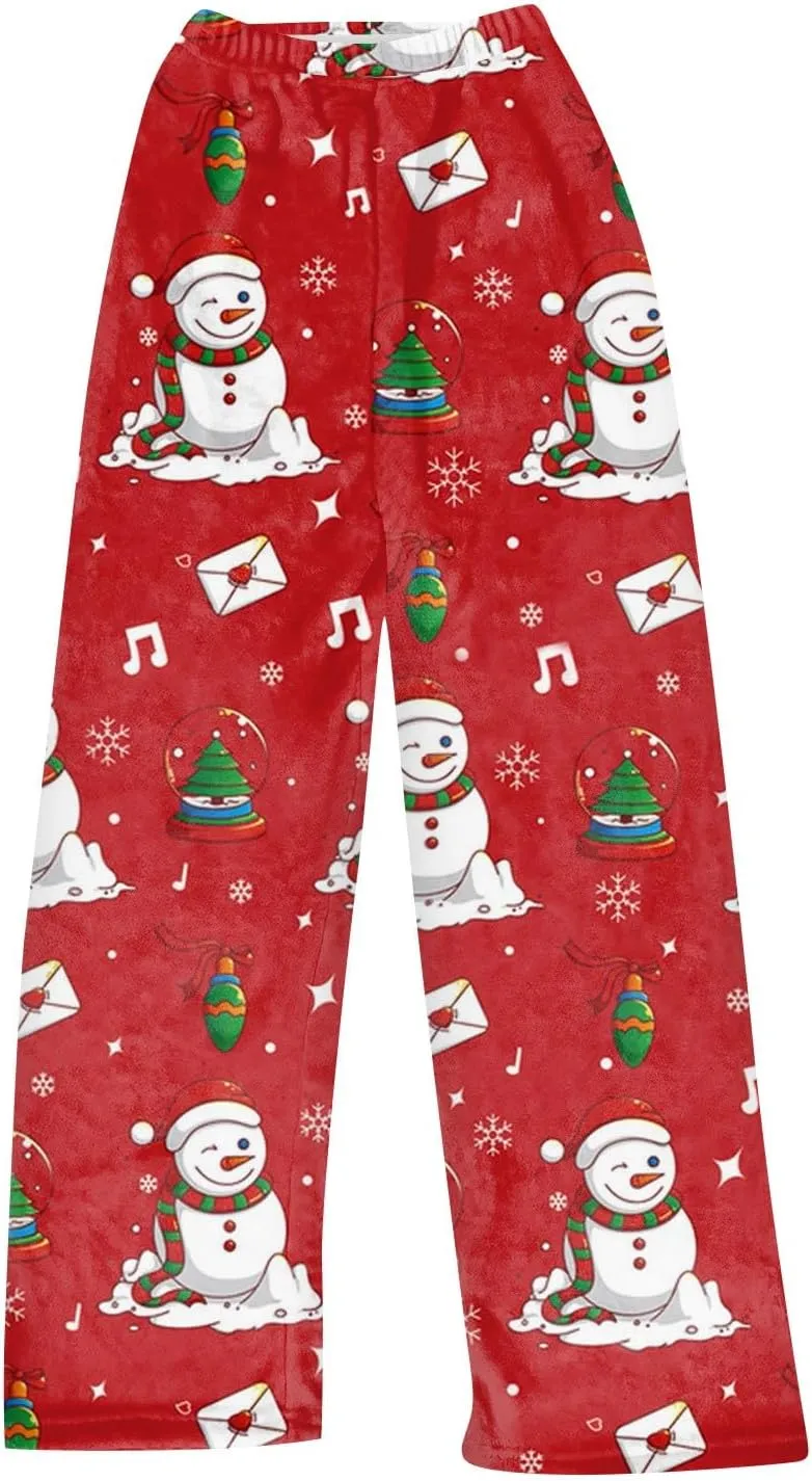 Christmas Pajamas for Women Fleece Pajama Pants Warm Plaid Lounge Pj Bottoms for Women with Pockets Soft Sleepwear