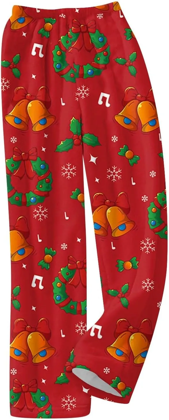 Christmas Pajamas for Women Fleece Pajama Pants Warm Plaid Lounge Pj Bottoms for Women with Pockets Soft Sleepwear