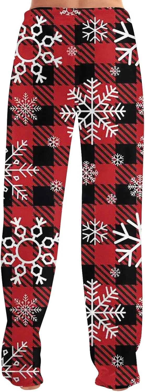 Christmas Pajamas for Women Fleece Pajama Pants Warm Plaid Lounge Pj Bottoms for Women with Pockets Soft Sleepwear
